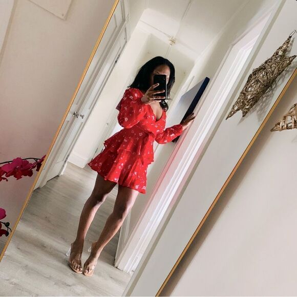 NORDSTROM RED FLORAL MINI DRESS - Picture 3 of 16